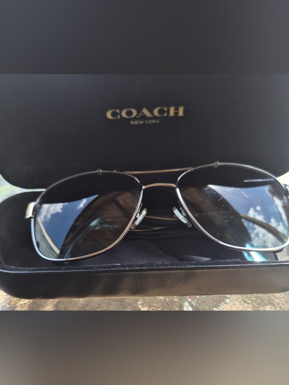 Coach Silver Aviator Sunglasses with Dark Lenses
